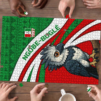 Indigenous Regions of Panama Ngabe-Bugle Puzzle with Harpy Eagle Graphic and Green Red Tribal Pattern 1997 - Wonder Print Shop