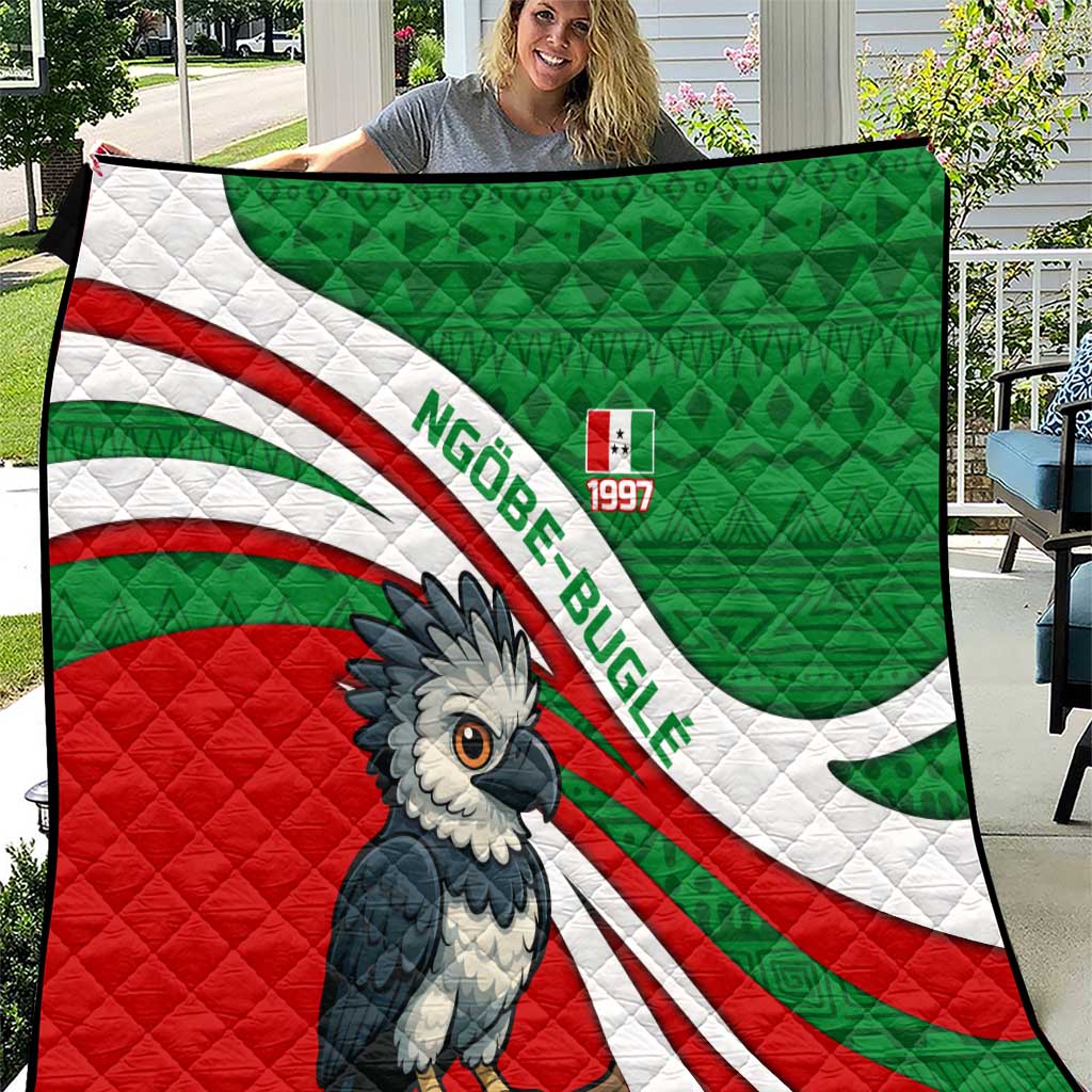 Indigenous Regions of Panama Ngabe-Bugle Quilt with Harpy Eagle Graphic and Green Red Tribal Pattern 1997 - Wonder Print Shop