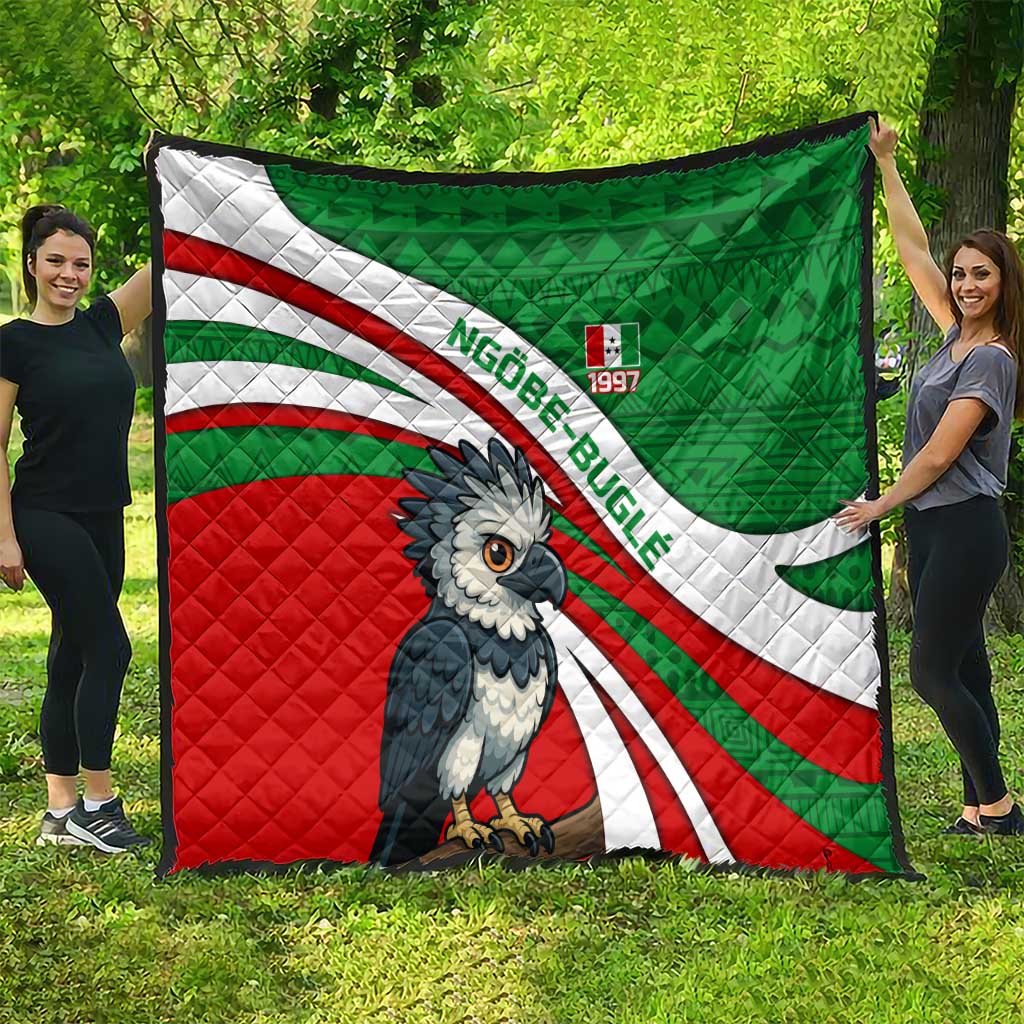 Indigenous Regions of Panama Ngabe-Bugle Quilt with Harpy Eagle Graphic and Green Red Tribal Pattern 1997 - Wonder Print Shop