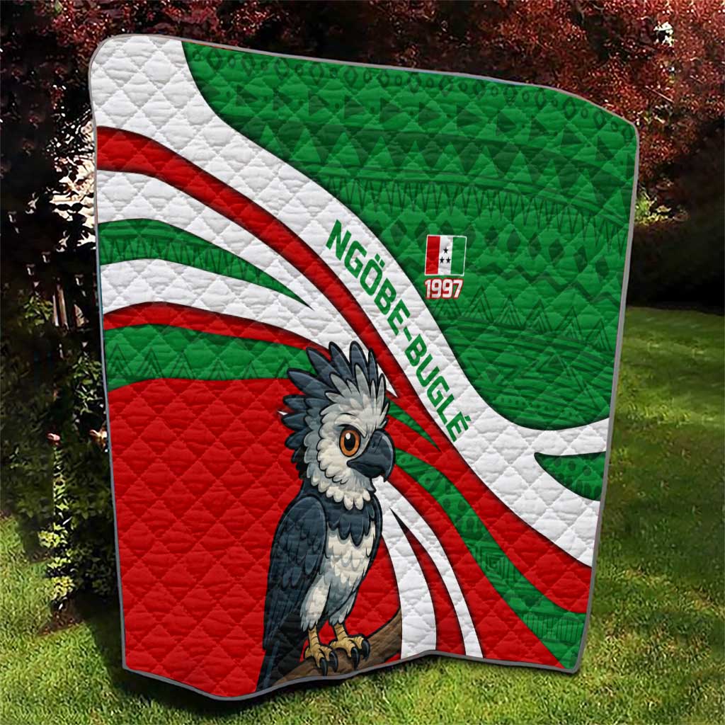 Indigenous Regions of Panama Ngabe-Bugle Quilt with Harpy Eagle Graphic and Green Red Tribal Pattern 1997 - Wonder Print Shop