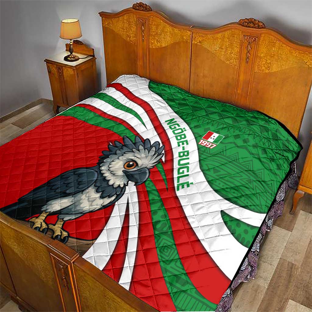 Indigenous Regions of Panama Ngabe-Bugle Quilt with Harpy Eagle Graphic and Green Red Tribal Pattern 1997 - Wonder Print Shop