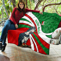 Indigenous Regions of Panama Ngabe-Bugle Quilt with Harpy Eagle Graphic and Green Red Tribal Pattern 1997 - Wonder Print Shop