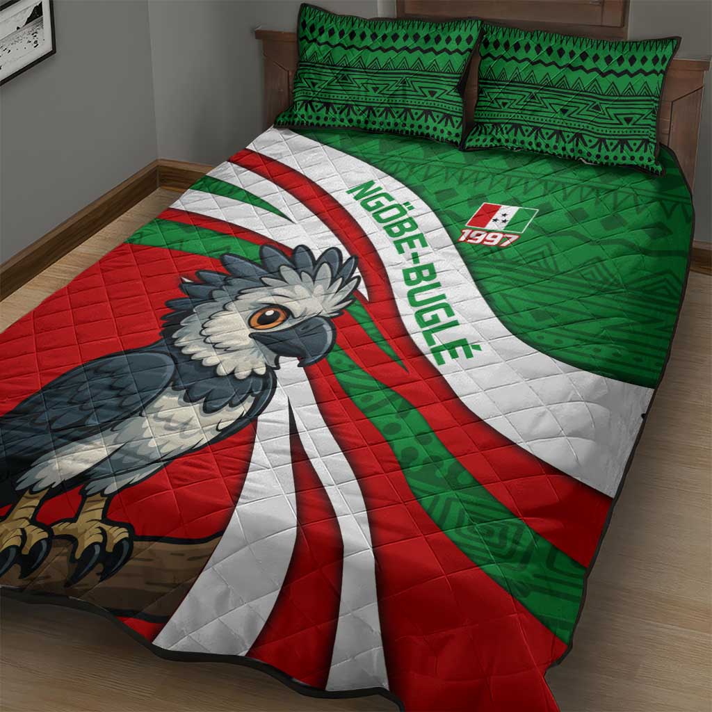 Indigenous Regions of Panama Ngabe-Bugle Quilt Bed Set with Harpy Eagle Graphic and Green Red Tribal Pattern 1997 - Wonder Print Shop