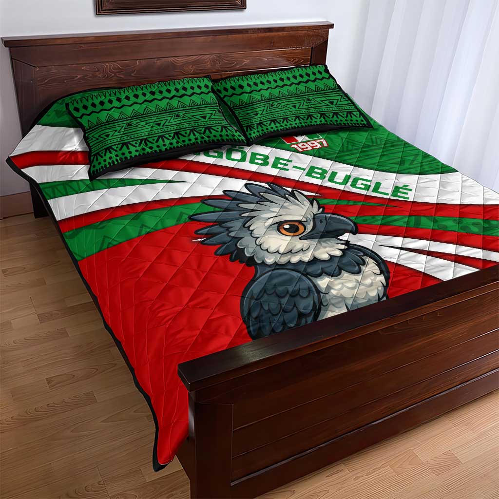 Indigenous Regions of Panama Ngabe-Bugle Quilt Bed Set with Harpy Eagle Graphic and Green Red Tribal Pattern 1997 - Wonder Print Shop