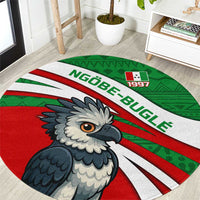 Indigenous Regions of Panama Ngabe-Bugle Round Carpet with Harpy Eagle Graphic and Green Red Tribal Pattern 1997 - Wonder Print Shop