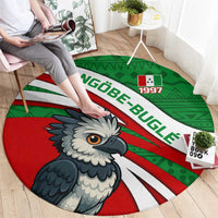 Indigenous Regions of Panama Ngabe-Bugle Round Carpet with Harpy Eagle Graphic and Green Red Tribal Pattern 1997 - Wonder Print Shop