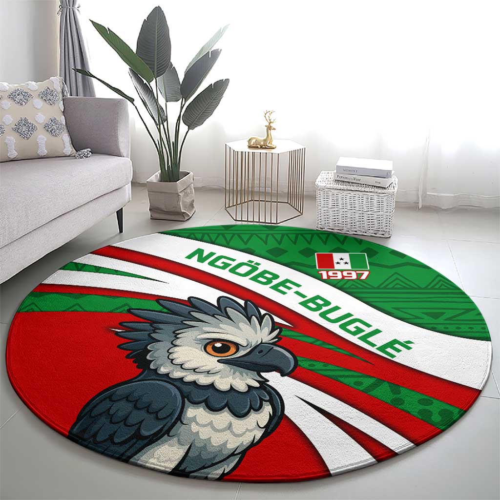Indigenous Regions of Panama Ngabe-Bugle Round Carpet with Harpy Eagle Graphic and Green Red Tribal Pattern 1997 - Wonder Print Shop