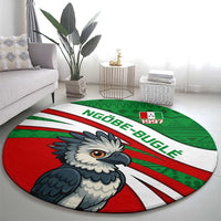 Indigenous Regions of Panama Ngabe-Bugle Round Carpet with Harpy Eagle Graphic and Green Red Tribal Pattern 1997 - Wonder Print Shop
