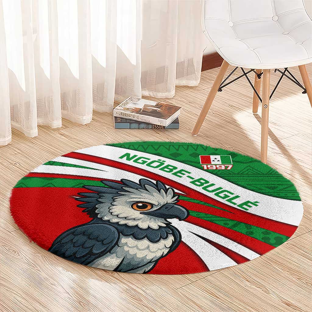 Indigenous Regions of Panama Ngabe-Bugle Round Carpet with Harpy Eagle Graphic and Green Red Tribal Pattern 1997 - Wonder Print Shop