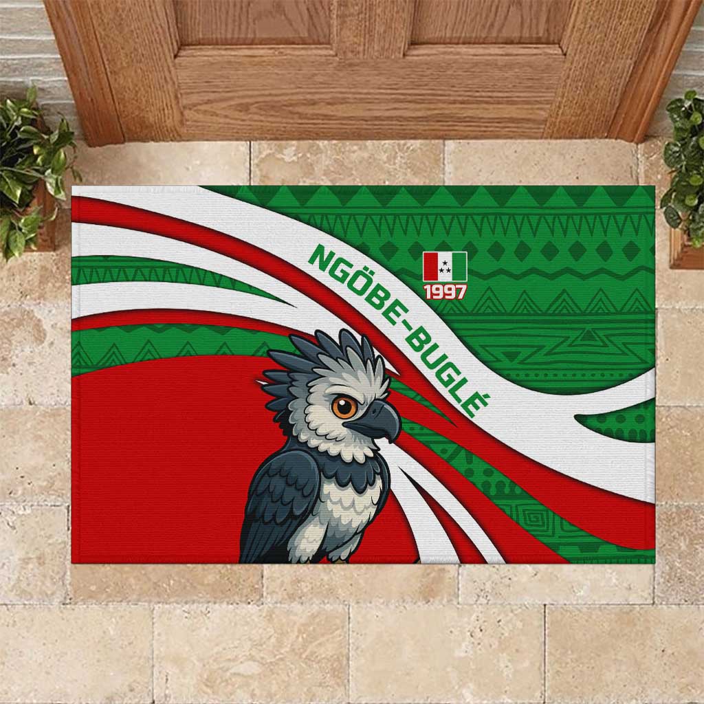 Indigenous Regions of Panama Ngabe-Bugle Rubber Doormat with Harpy Eagle Graphic and Green Red Tribal Pattern 1997 - Wonder Print Shop