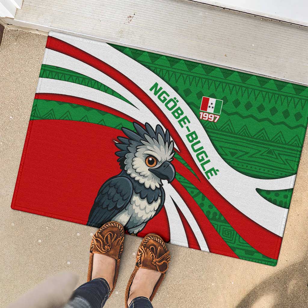 Indigenous Regions of Panama Ngabe-Bugle Rubber Doormat with Harpy Eagle Graphic and Green Red Tribal Pattern 1997 - Wonder Print Shop
