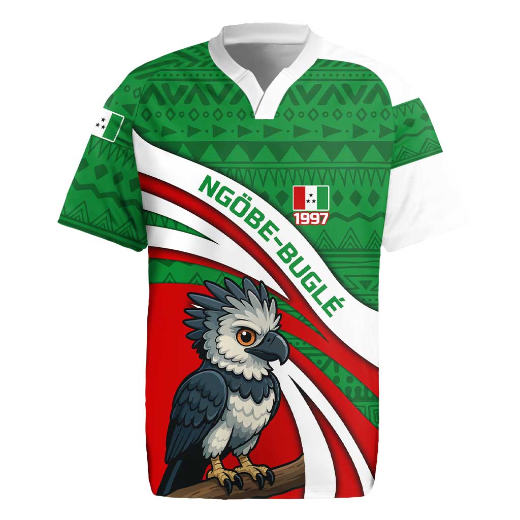 Indigenous Regions of Panama Ngabe-Bugle Rugby Jersey with Harpy Eagle Graphic and Green Red Tribal Pattern 1997 - Wonder Print Shop