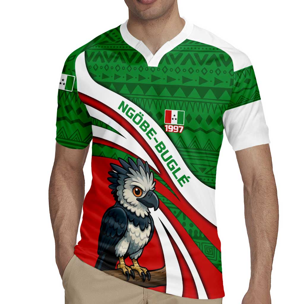 Indigenous Regions of Panama Ngabe-Bugle Rugby Jersey with Harpy Eagle Graphic and Green Red Tribal Pattern 1997 - Wonder Print Shop
