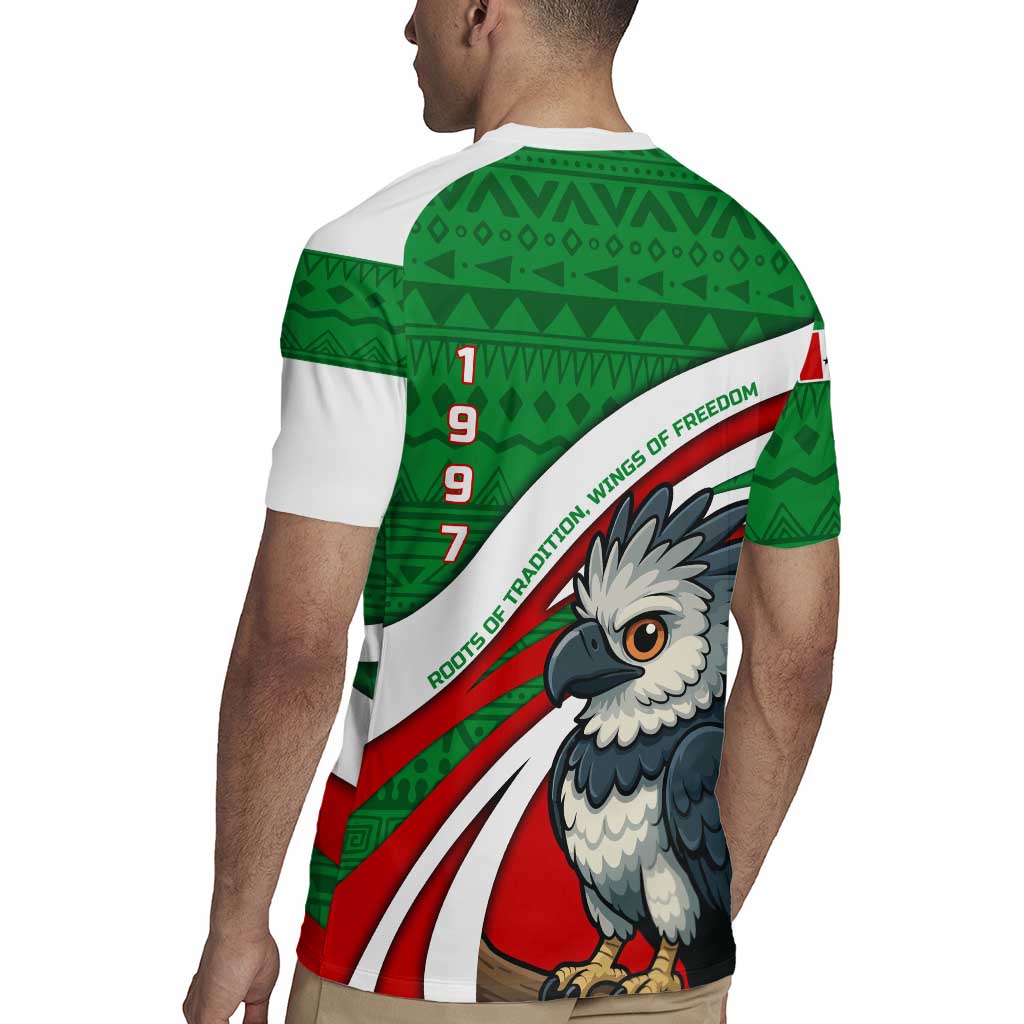 Indigenous Regions of Panama Ngabe-Bugle Rugby Jersey with Harpy Eagle Graphic and Green Red Tribal Pattern 1997 - Wonder Print Shop