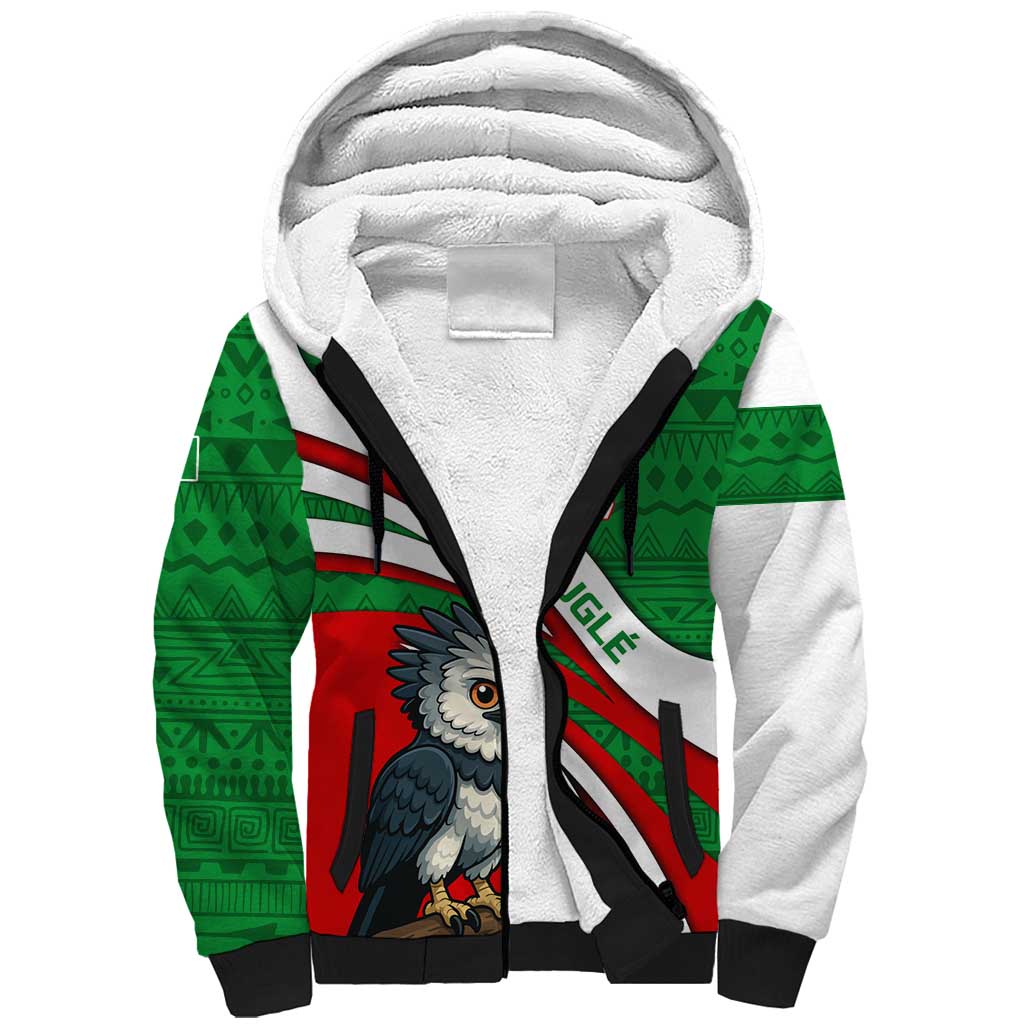 Indigenous Regions of Panama Ngabe-Bugle Sherpa Hoodie with Harpy Eagle Graphic and Green Red Tribal Pattern 1997 - Wonder Print Shop