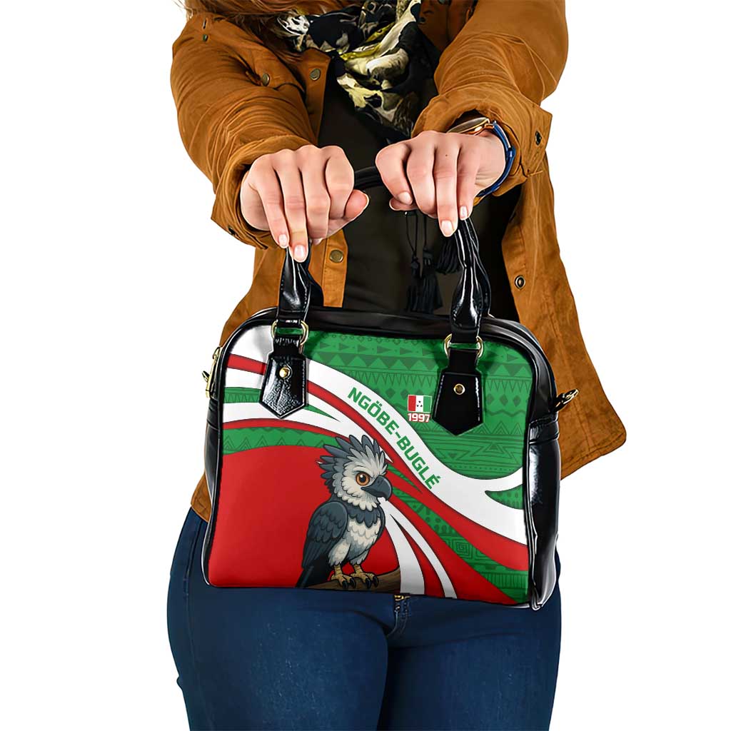 Indigenous Regions of Panama Ngabe-Bugle Shoulder Handbag with Harpy Eagle Graphic and Green Red Tribal Pattern 1997 - Wonder Print Shop