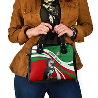 Indigenous Regions of Panama Ngabe-Bugle Shoulder Handbag with Harpy Eagle Graphic and Green Red Tribal Pattern 1997 - Wonder Print Shop