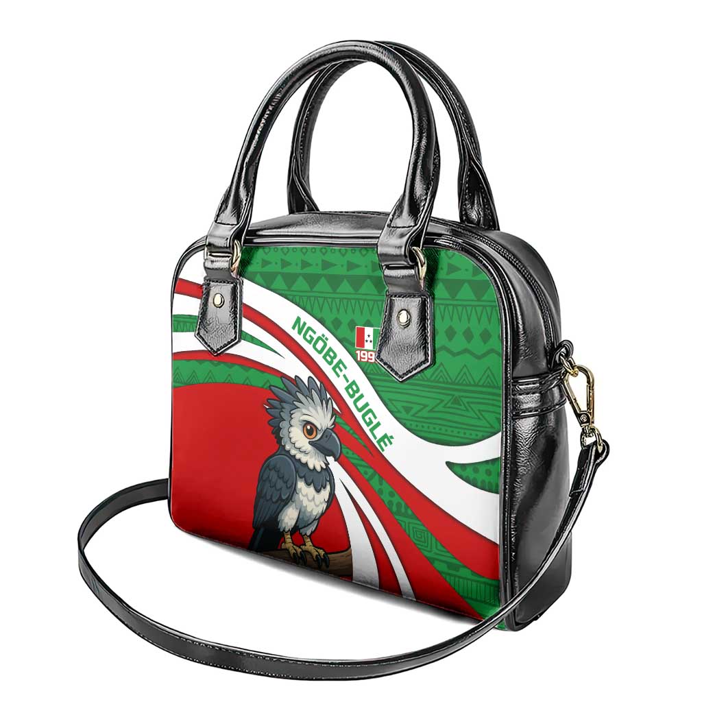 Indigenous Regions of Panama Ngabe-Bugle Shoulder Handbag with Harpy Eagle Graphic and Green Red Tribal Pattern 1997 - Wonder Print Shop