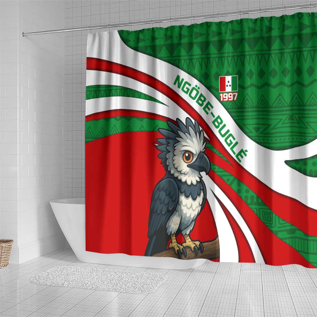 Indigenous Regions of Panama Ngabe-Bugle Shower Curtain with Harpy Eagle Graphic and Green Red Tribal Pattern 1997 - Wonder Print Shop