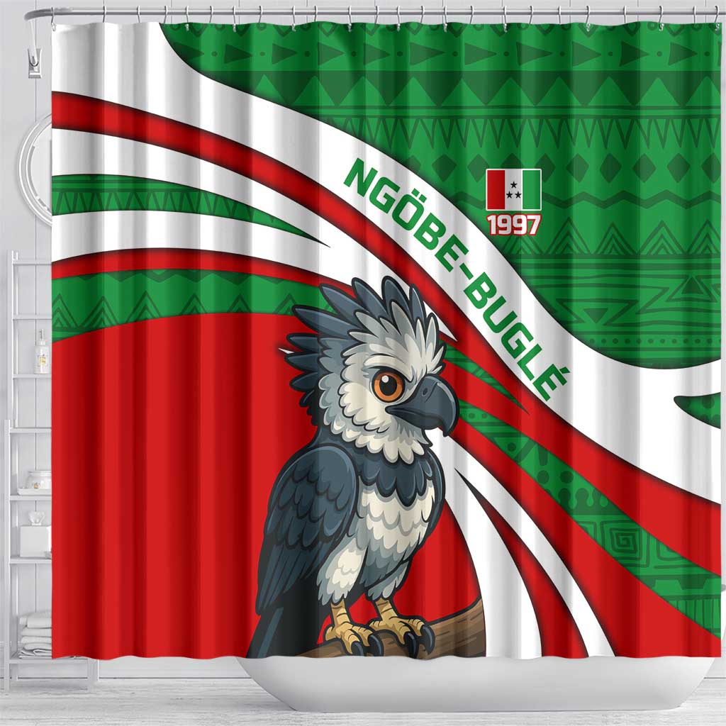 Indigenous Regions of Panama Ngabe-Bugle Shower Curtain with Harpy Eagle Graphic and Green Red Tribal Pattern 1997 - Wonder Print Shop