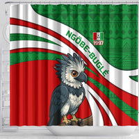 Indigenous Regions of Panama Ngabe-Bugle Shower Curtain with Harpy Eagle Graphic and Green Red Tribal Pattern 1997 - Wonder Print Shop