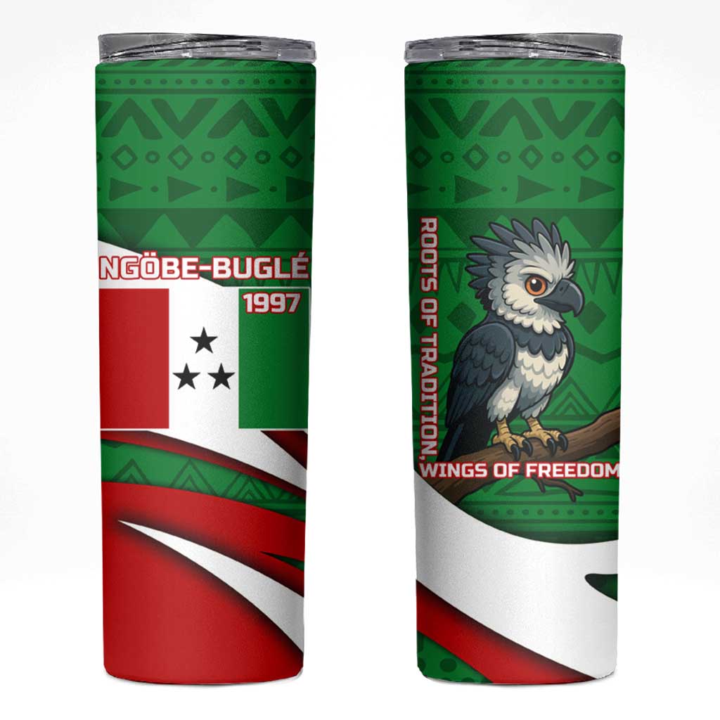 Indigenous Regions of Panama Ngabe-Bugle Skinny Tumbler with Harpy Eagle Graphic and Green Red Tribal Pattern 1997 - Wonder Print Shop