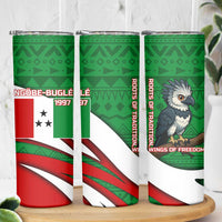 Indigenous Regions of Panama Ngabe-Bugle Skinny Tumbler with Harpy Eagle Graphic and Green Red Tribal Pattern 1997 - Wonder Print Shop