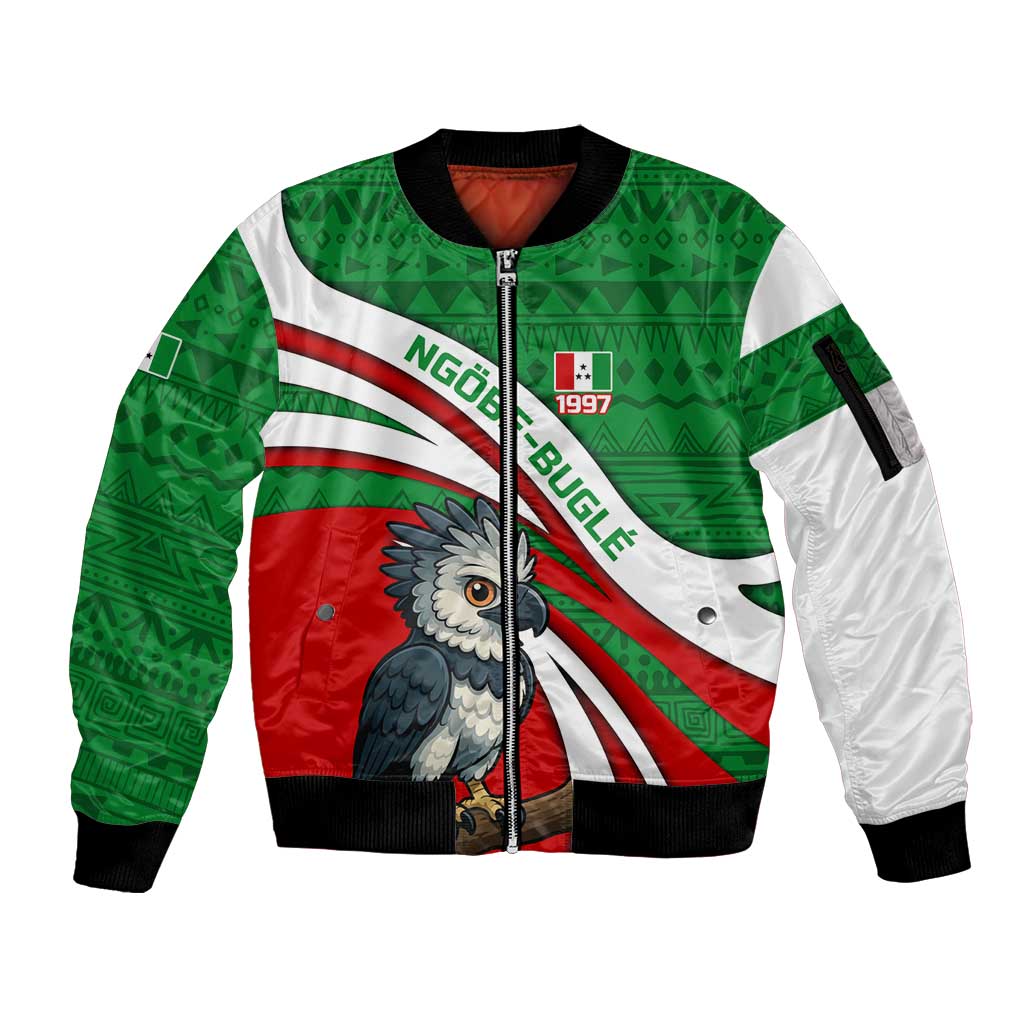 Indigenous Regions of Panama Ngabe-Bugle Sleeve Zip Bomber Jacket with Harpy Eagle Graphic and Green Red Tribal Pattern 1997 - Wonder Print Shop