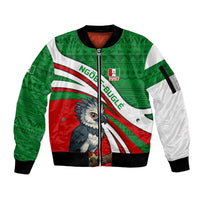 Indigenous Regions of Panama Ngabe-Bugle Sleeve Zip Bomber Jacket with Harpy Eagle Graphic and Green Red Tribal Pattern 1997 - Wonder Print Shop