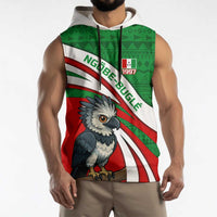 Indigenous Regions of Panama Ngabe-Bugle Sleeveless Hoodie with Harpy Eagle Graphic and Green Red Tribal Pattern 1997 - Wonder Print Shop