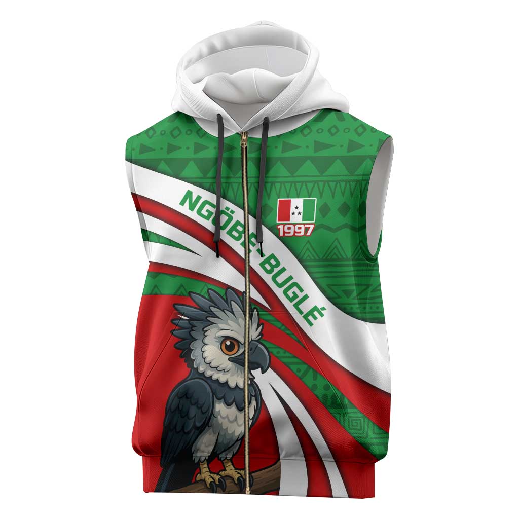 Indigenous Regions of Panama Ngabe-Bugle Sleeveless Zip Hoodie with Harpy Eagle Graphic and Green Red Tribal Pattern 1997 - Wonder Print Shop