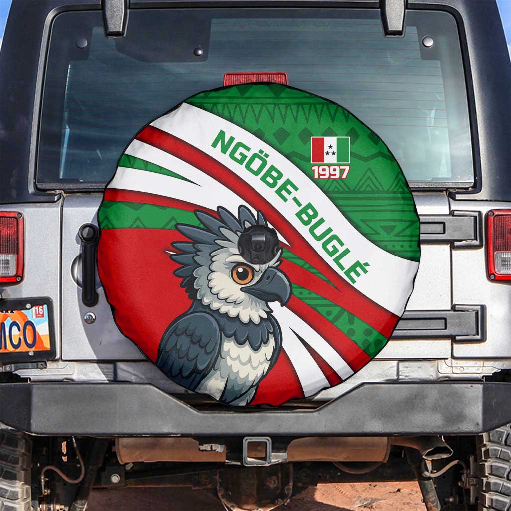 Indigenous Regions of Panama Ngabe-Bugle Spare Tire Cover with Harpy Eagle Graphic and Green Red Tribal Pattern 1997 - Wonder Print Shop