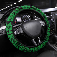 Indigenous Regions of Panama Ngabe-Bugle Steering Wheel Cover with Harpy Eagle Graphic and Green Red Tribal Pattern 1997 - Wonder Print Shop