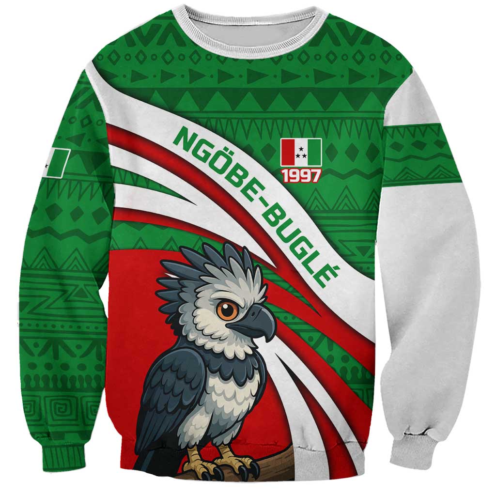 Indigenous Regions of Panama Ngabe-Bugle Sweatshirt with Harpy Eagle Graphic and Green Red Tribal Pattern 1997 - Wonder Print Shop