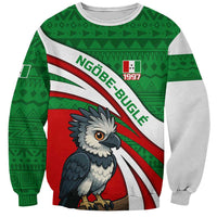 Indigenous Regions of Panama Ngabe-Bugle Sweatshirt with Harpy Eagle Graphic and Green Red Tribal Pattern 1997 - Wonder Print Shop