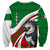 Indigenous Regions of Panama Ngabe-Bugle Sweatshirt with Harpy Eagle Graphic and Green Red Tribal Pattern 1997 - Wonder Print Shop