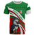 Indigenous Regions of Panama Ngabe-Bugle T Shirt with Harpy Eagle Graphic and Green Red Tribal Pattern 1997 - Wonder Print Shop