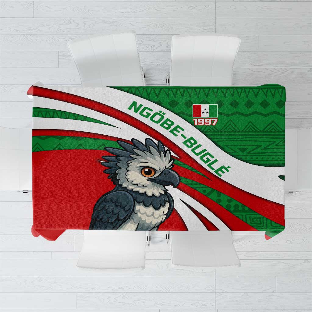 Indigenous Regions of Panama Ngabe-Bugle Tablecloth with Harpy Eagle Graphic and Green Red Tribal Pattern 1997 - Wonder Print Shop