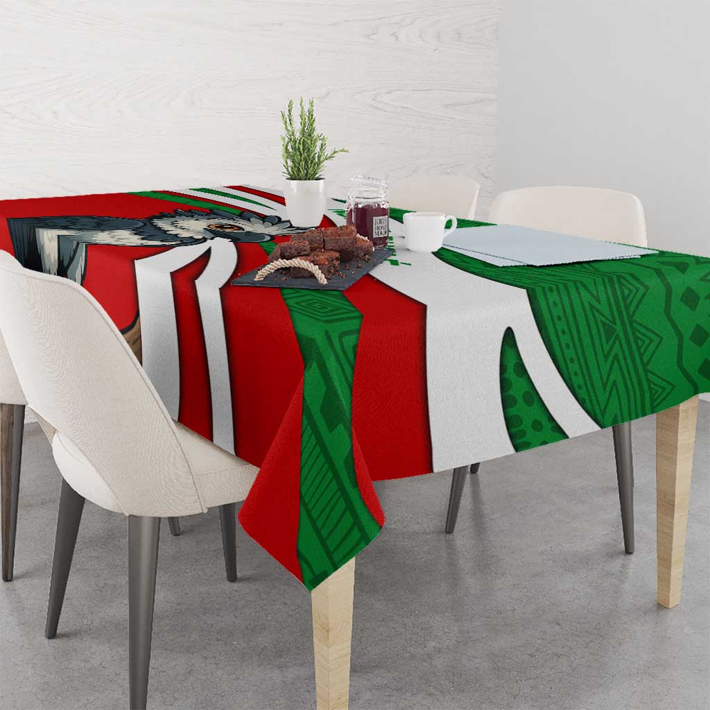 Indigenous Regions of Panama Ngabe-Bugle Tablecloth with Harpy Eagle Graphic and Green Red Tribal Pattern 1997 - Wonder Print Shop