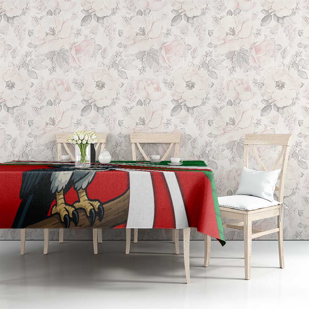 Indigenous Regions of Panama Ngabe-Bugle Tablecloth with Harpy Eagle Graphic and Green Red Tribal Pattern 1997 - Wonder Print Shop