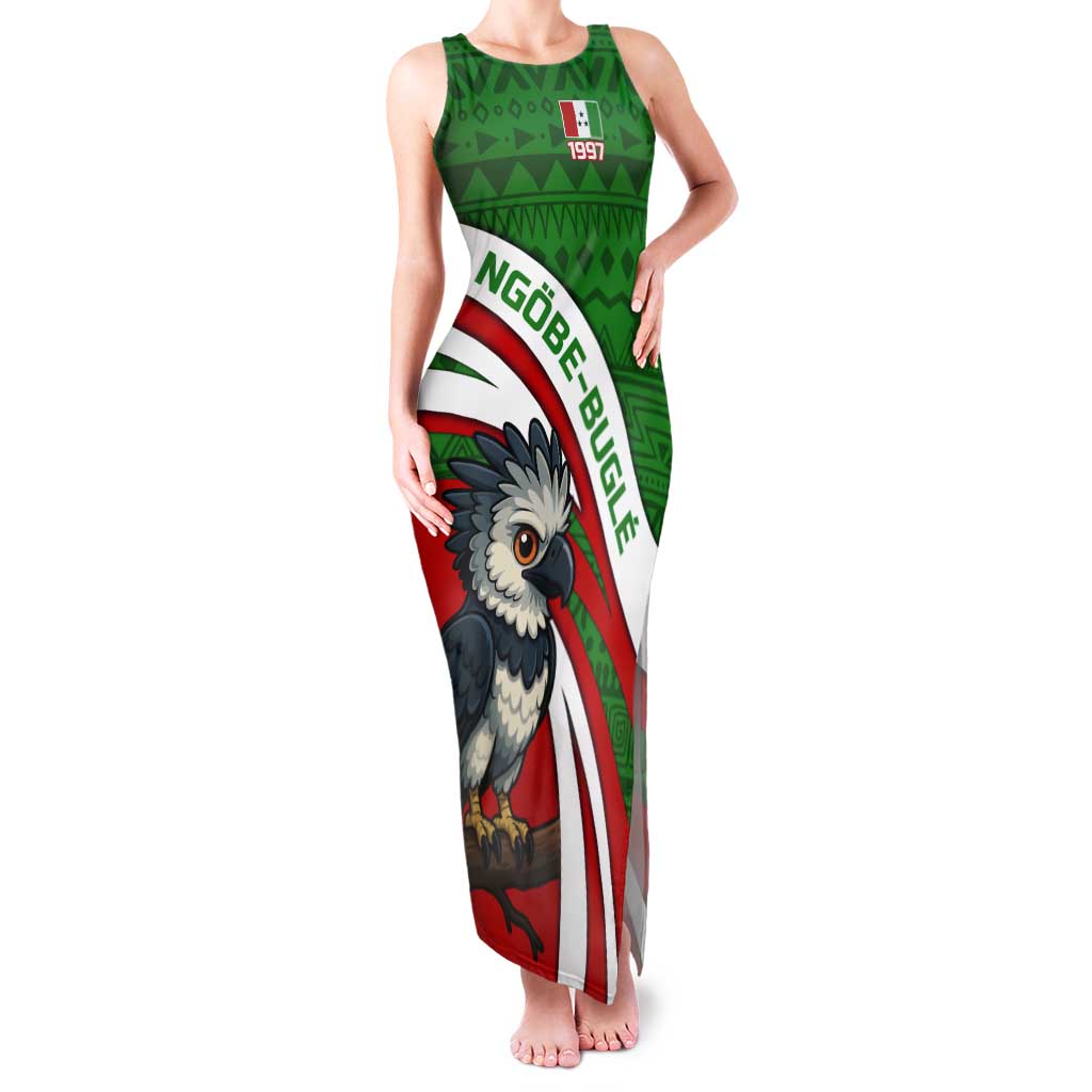 Indigenous Regions of Panama Ngabe-Bugle Tank Maxi Dress with Harpy Eagle Graphic and Green Red Tribal Pattern 1997 - Wonder Print Shop
