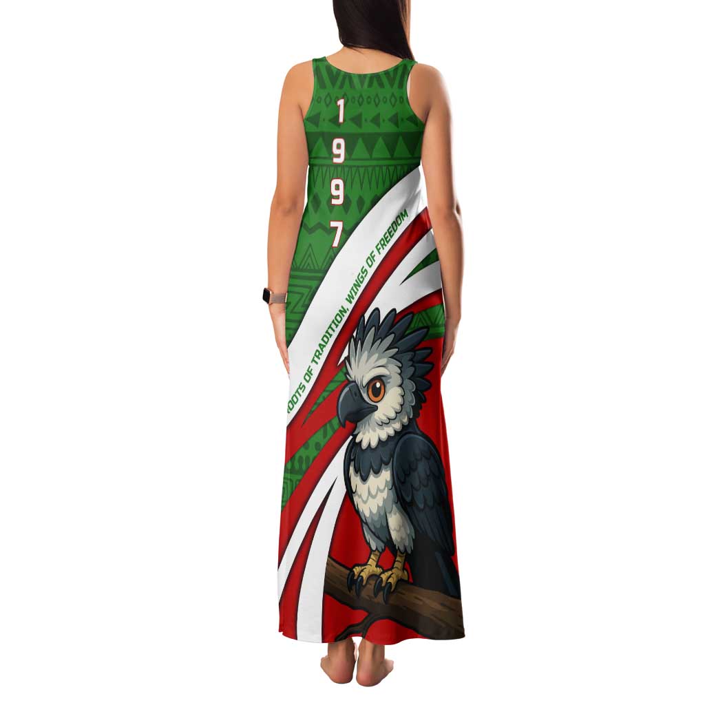 Indigenous Regions of Panama Ngabe-Bugle Tank Maxi Dress with Harpy Eagle Graphic and Green Red Tribal Pattern 1997 - Wonder Print Shop
