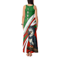 Indigenous Regions of Panama Ngabe-Bugle Tank Maxi Dress with Harpy Eagle Graphic and Green Red Tribal Pattern 1997 - Wonder Print Shop