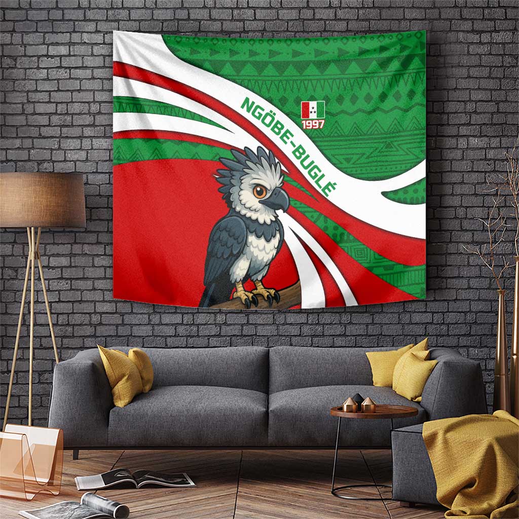 Indigenous Regions of Panama Ngabe-Bugle Tapestry with Harpy Eagle Graphic and Green Red Tribal Pattern 1997 - Wonder Print Shop