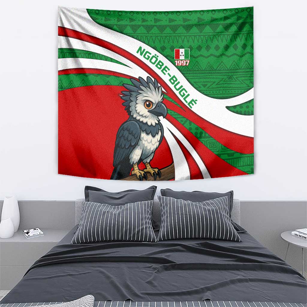 Indigenous Regions of Panama Ngabe-Bugle Tapestry with Harpy Eagle Graphic and Green Red Tribal Pattern 1997 - Wonder Print Shop