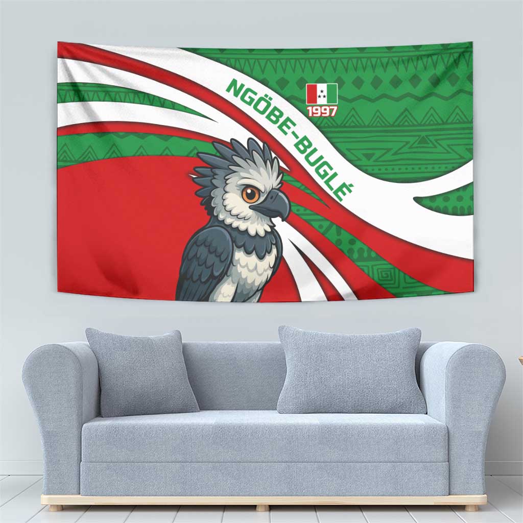 Indigenous Regions of Panama Ngabe-Bugle Tapestry with Harpy Eagle Graphic and Green Red Tribal Pattern 1997 - Wonder Print Shop