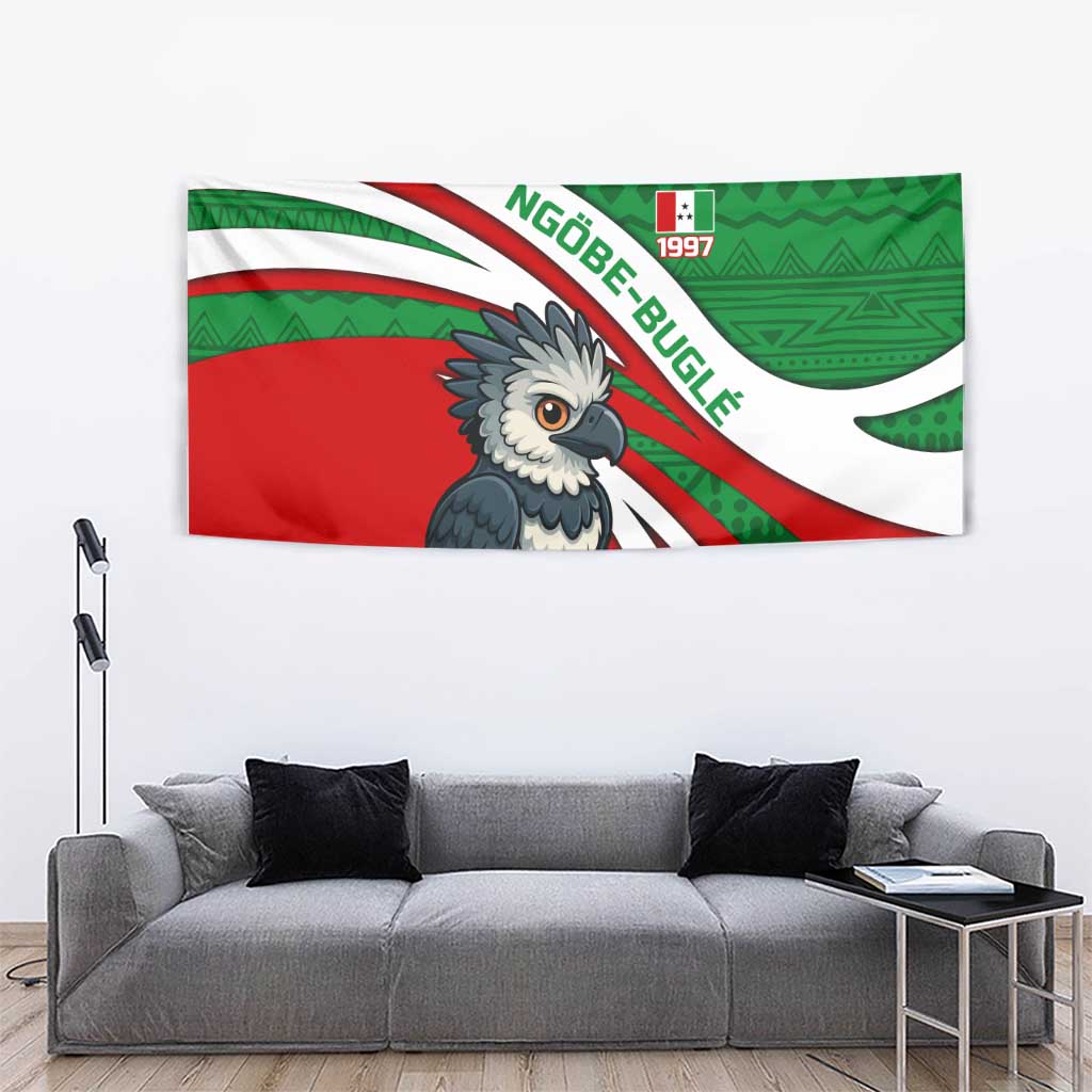 Indigenous Regions of Panama Ngabe-Bugle Tapestry with Harpy Eagle Graphic and Green Red Tribal Pattern 1997 - Wonder Print Shop