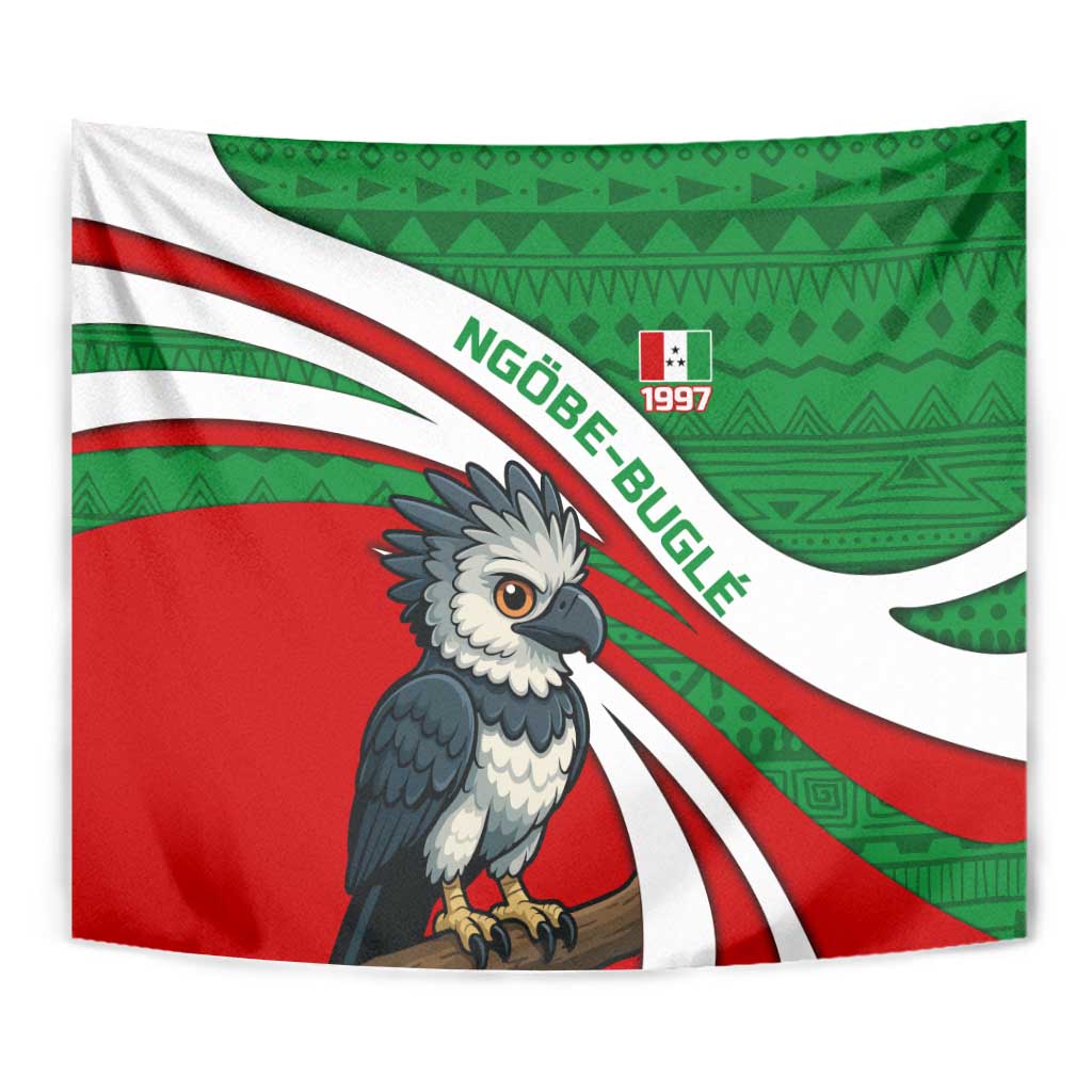 Indigenous Regions of Panama Ngabe-Bugle Tapestry with Harpy Eagle Graphic and Green Red Tribal Pattern 1997 - Wonder Print Shop