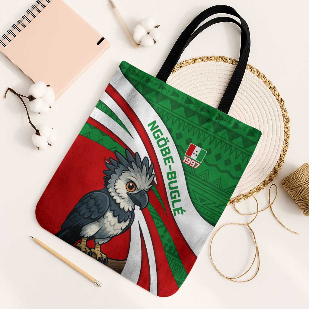 Indigenous Regions of Panama Ngabe-Bugle Tote Bag with Harpy Eagle Graphic and Green Red Tribal Pattern 1997 - Wonder Print Shop