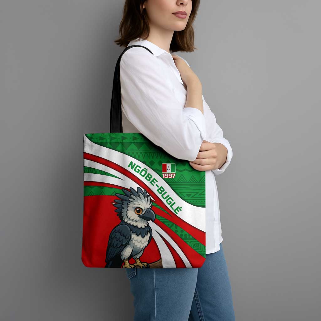 Indigenous Regions of Panama Ngabe-Bugle Tote Bag with Harpy Eagle Graphic and Green Red Tribal Pattern 1997 - Wonder Print Shop